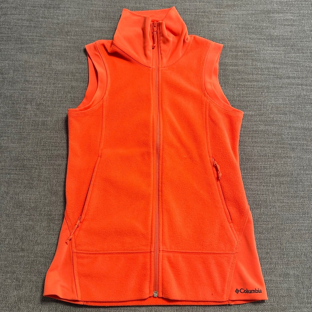 Columbia Fleece Vest Womens Small Orange Full Zip Mock Neck Pockets